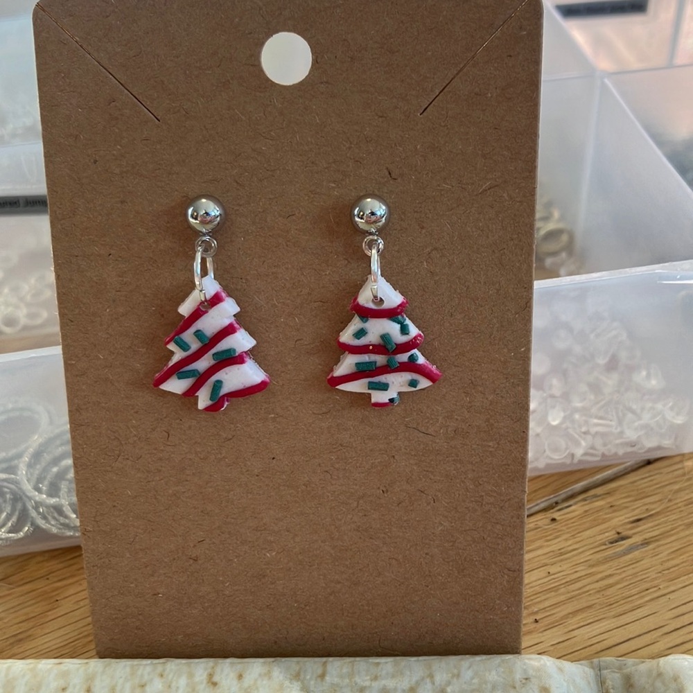 Little Debbie Christmas Tree Earrings Polymer Clay